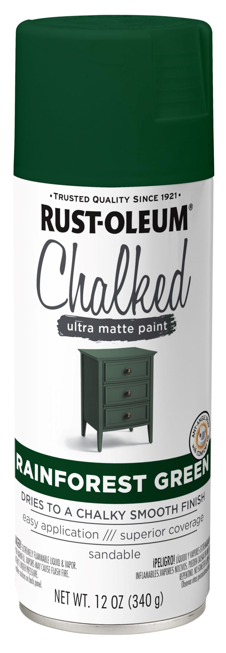 Rust-Oleum Chalked 392078 Ultra Matte Chalky Smooth Finish Spray Paint, Rainforest Green, (340 grams/Can)