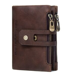 Contacts Men’s Genuine Leather Wallet | RFID Blocking Wallet for Men| 14 Card Slots, 1 ID Window | 2 Zipper Compartments, Button Closure (Brown)
