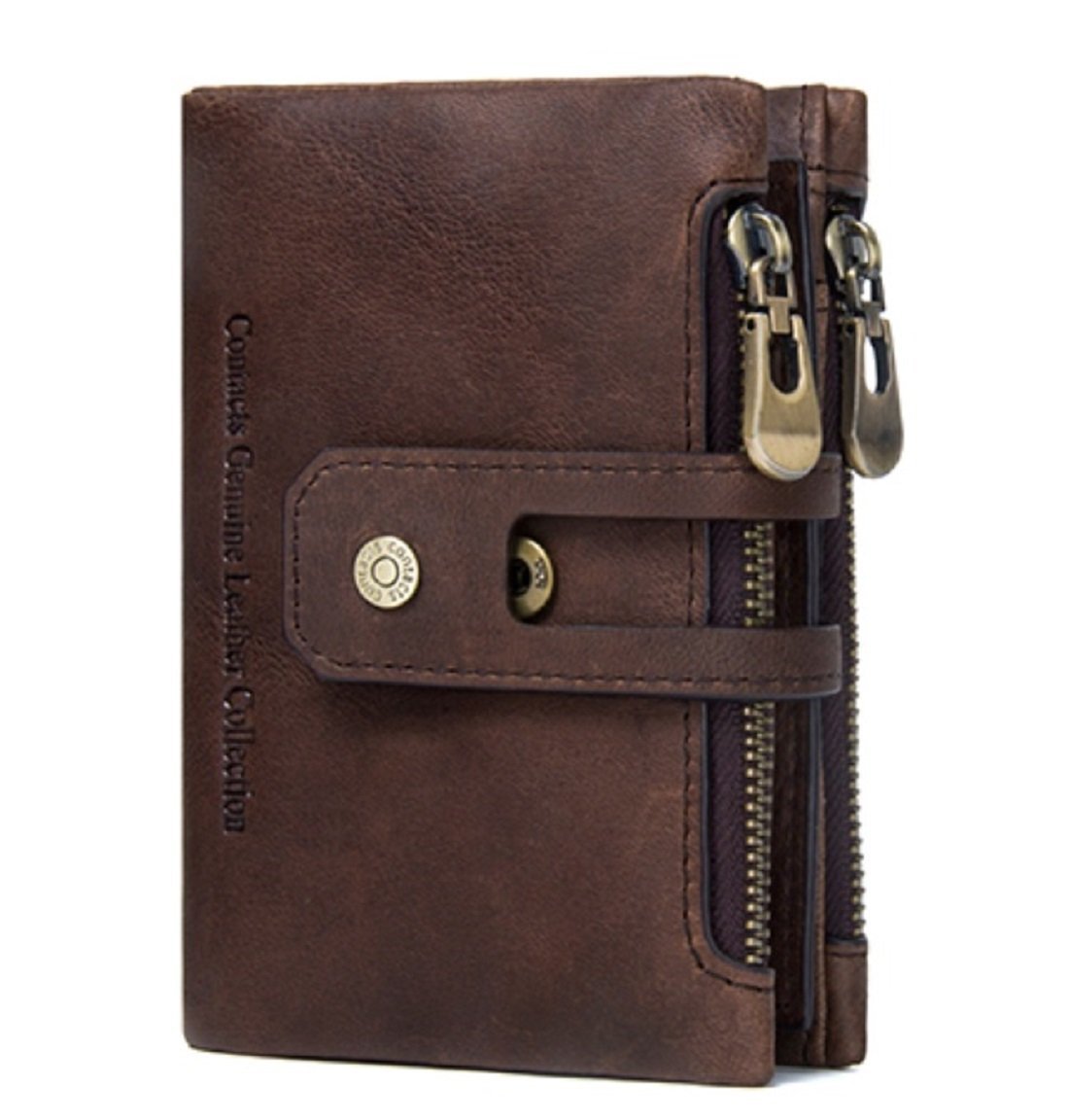 Contacts Men’s Genuine Leather Wallet | RFID Blocking Wallet for Men| 14 Card Slots, 1 ID Window | 2 Zipper Compartments, Button Closure (Brown)