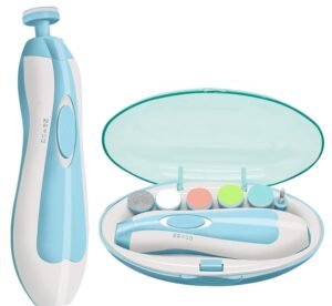 AIRSEE Baby Nail Trimmer Electric Nail Drill Safe File,Baby Nail Clippers with Light & 6 Grinding Pads Polishing Shape Tools for Newborn Toddler or Adults Toes and Fingernails, Kids Nail Care (Blue)