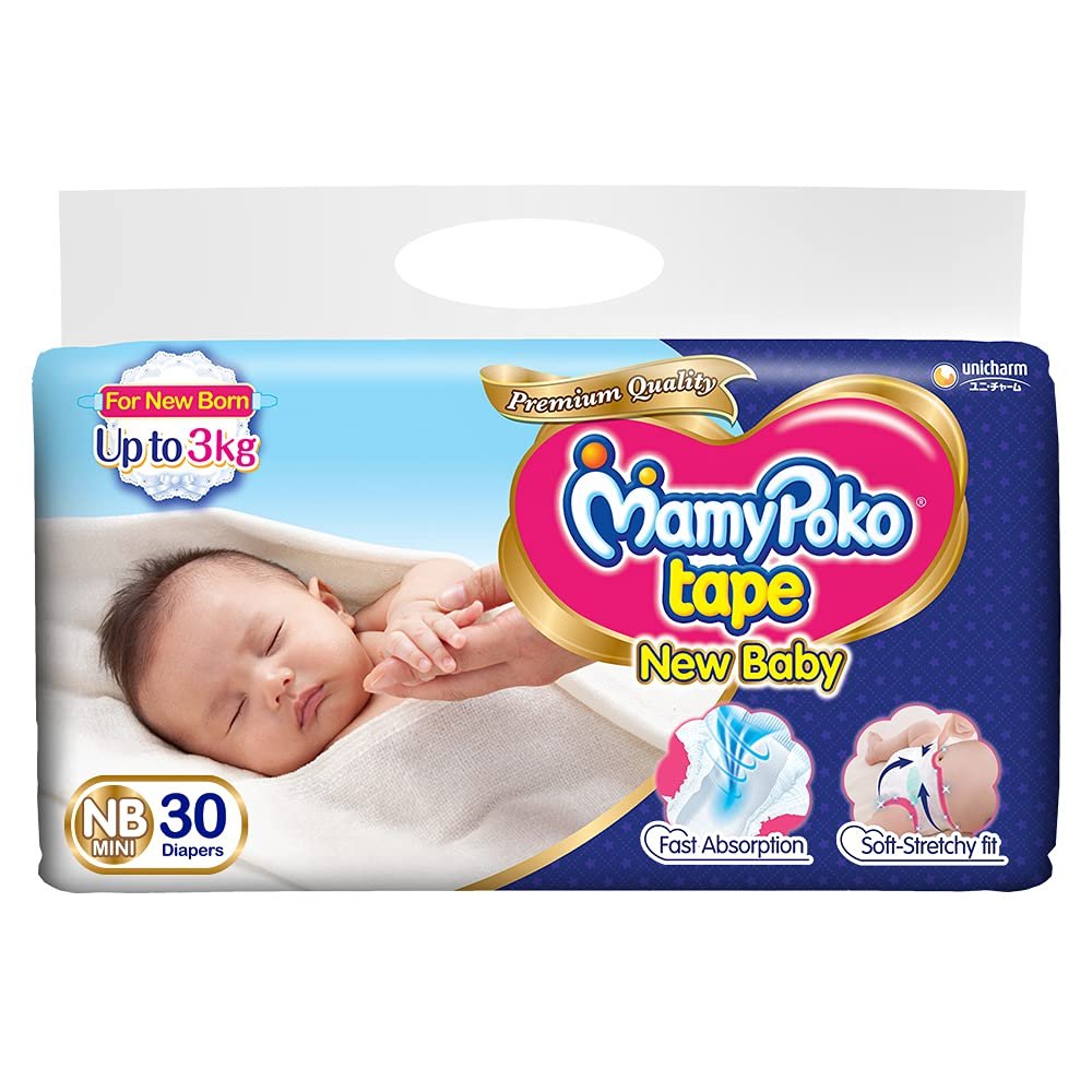 MamyPoko Baby Tape Diapers,Newborn Mini,Pack Of 30,1 Count
