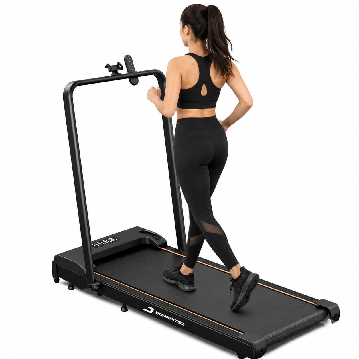 Durafit91™ Dash 2.5HP Peak BLDC Motor Treadmill with Mobile Stand & Remote Control |100 kg User Capacity | 8 km/h Max Speed | LED Display with Foldable Under-Desk Design | Home Use