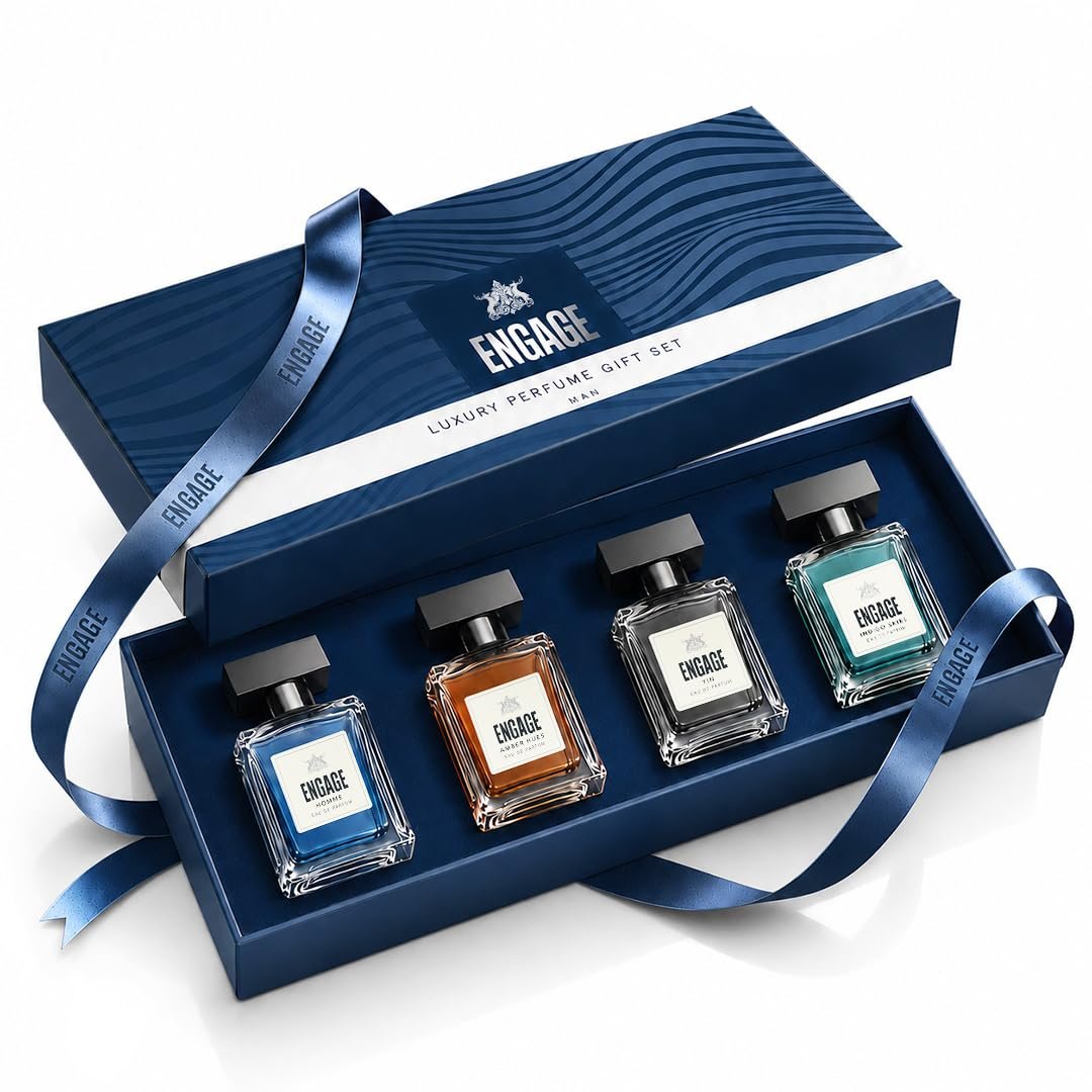 Engage Luxury Perfume Gift Set for Men 80ml (20ml x 4) |4 Unique EDP Fragrances| Long Lasting |Travel Size Perfume Combo|Birthday, Anniversary, Wedding Gift|No Parabens|Dermat-Tested