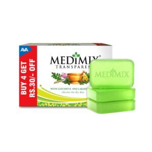 Medimix Transparent Ayurvedic Traditionally Made Bathing Bar Soap 125g (Pack of 4) | Infused with Glycerine and Lakshadi Oil | Effective for Dry Skin