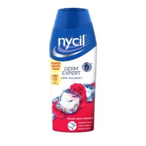 Nycil Germ Expert Cool Gulabjal Prickly Heat Powder, Clinically Proven Anti-Bacterial Formula with Rose fragrance to Absorb Sweat, Calm Rashes and Soothe Itch for Summer Skin Relief, 400g Pack