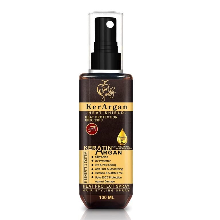 Just Peachy KerArgan Heat Protect Spray with Keratin & Argan Oil | Heat Protection up to 230°C | Anti-Frizz, UV & Thermal Protection | Hair Styling Spray for Smooth, Shiny & Frizz-Free Hair – 100ml