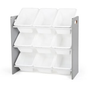 Humble Crew Children’s Wooden Toy Organiser with 9 Storage Boxes, Grey/White