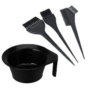 AVNISH 4 pc of Hair Color Comb, Professional Easy Application Dye Brush and Styling Color Mixing Bowl Colouring & Bleaching at Home Perfect Accessories (Black) (Hair dye Bowl and 3 Brush)