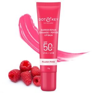 Dot & Key Ceramide & Peptide Barrier Repair Lip Balm SPF 50, PA+++ | Plush Pink | UVA/UVB Protection | Soft Tinted Lip Moisturizer | Boosts Collagen & Instantly Plumps Lip | Prevents Pigmentation | 10gm