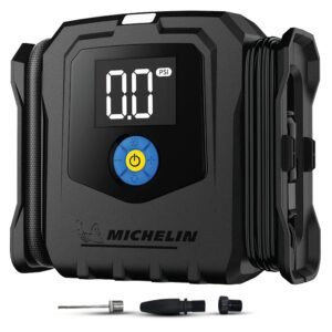MICHELIN 12V High Performance Programmable Tyre Inflator | High-Flow Air Pump with LED Display & Pre-Set Pressure Function, Auto Shut-Off, 3 Metre Power Cord, Quick Connect Hose & Emergency Light