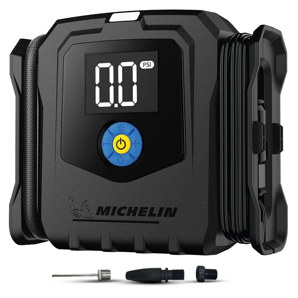 MICHELIN 12V High Performance Programmable Tyre Inflator | High-Flow Air Pump with LED Display & Pre-Set Pressure Function, Auto Shut-Off, 3 Metre Power Cord, Quick Connect Hose & Emergency Light
