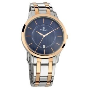 Titan Karishma Quartz Analog With Date Blue Dial Two Toned Silver & Rose Gold Stainless Steel Strap Watch for Men – NT1825KM01