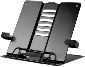 VOLO Book Stand – Adjustable Foldable Metal Book Stand Holder, Stable Hands Free Reading, Portable Desktop Book Holder for Cookbooks Textbooks Sheet Music | Black