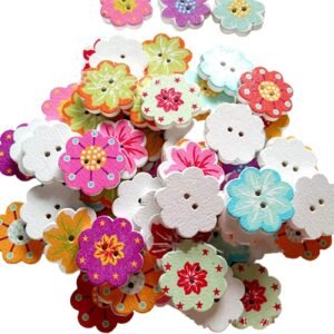 Syga 50 Pieces Sunflower 2 Holes Wooden Buttons Sewing DIY Craft Scrapbooking