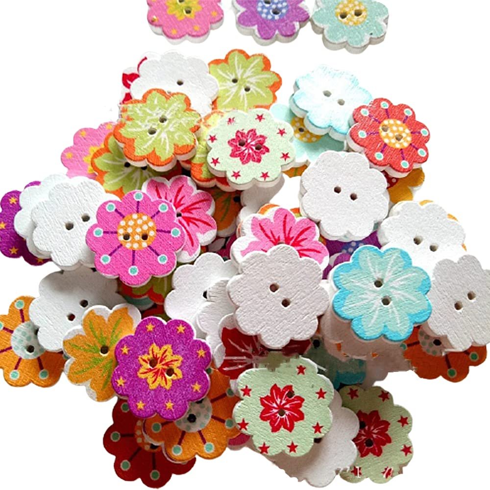 Syga 50 Pieces Sunflower 2 Holes Wooden Buttons Sewing DIY Craft Scrapbooking
