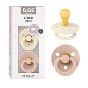 Bibs Colour Natural Rubber Baby Pacifier – Round & Soft Nipple, Gentle Shield Prevents Skin Irritation & Moisture Buildup, 100% Food Grade, BPA Free Soother, 0-6 Months, Pack of 2, Ivory & Blush