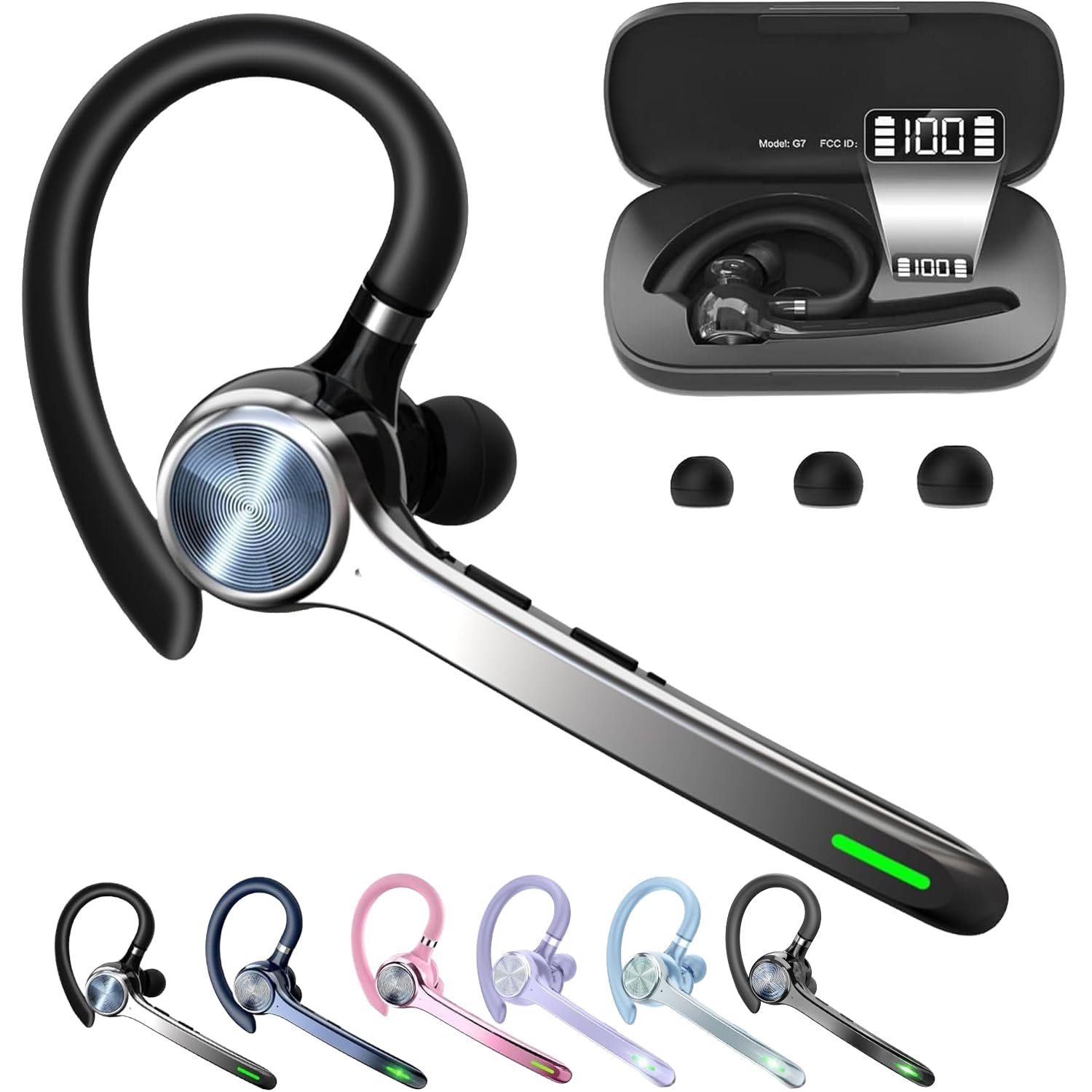 Heibas Bluetooth Headset,Wireless Bluetooth Earpiece With 500Mah Charging Case 72 Hours Talking Time Built-In Microphone For Ios Android Cell Phone,V5.1 Hand-Free Headphones For Trucker,Office-In Ear