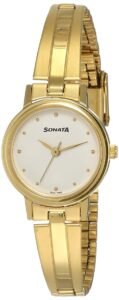 Sonata Quartz Analog White Dial Gold Stainless Steel Strap Watch for Women – NT8096YM04