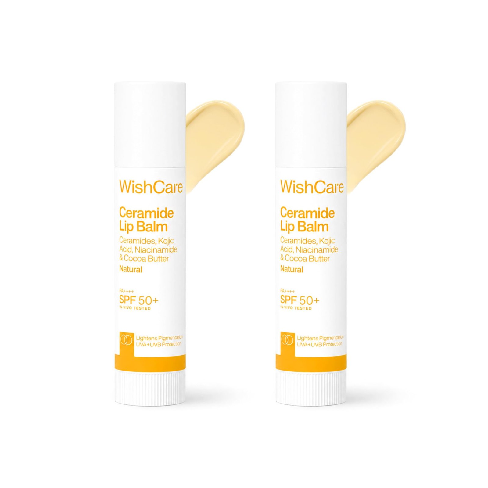 WishCare Ceramide Lip Balm with SPF 50 PA+++ | Brightening Lip Balm for Dark Lips | Kojic Acid & Niacinamide | For Women | Natural & Untinted | 5g (Pack of 2)