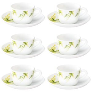 Larah By Borosil – Green Hub (LH) Cup and Saucer Set, 145ml, 12-Pieces, White, Opalware