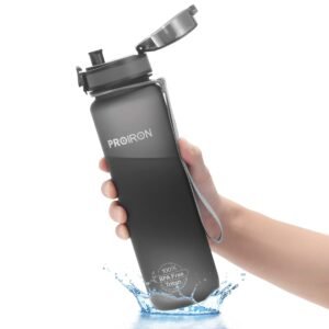 PROIRON Water Bottle for Bike, Running, Cycling, Gym, Leak Proof Sports Water Bottles 1000ml Grey with Flip Top Lid, Filter & Protein Shaker Included