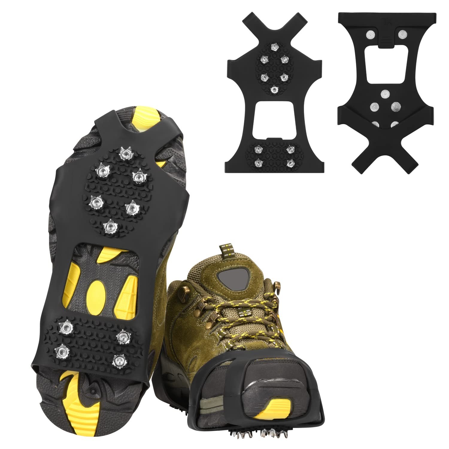 Ice Cleats, willceal Ice Grippers Traction Cleats Shoes and Boots Rubber Snow Shoe Spikes Crampons with 10 Steel Studs Cleats Prevent Outdoor Activities from Wrestling (Silver, Large)