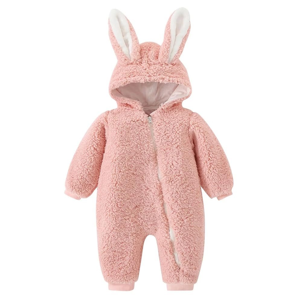 Baby Bucket Single Zip Warm Fleece Hooded Romper for Baby Boy Girl