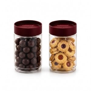 CELLO Modustack Glassy Storage Jars For Kitchen Set of 2 Pcs, 750ml Maroon | Freezer & Fridge Safe Airtight Stackable Leadfree Toughened Glass Kitchen Storage Container For Beans, Whole Grains, Spices