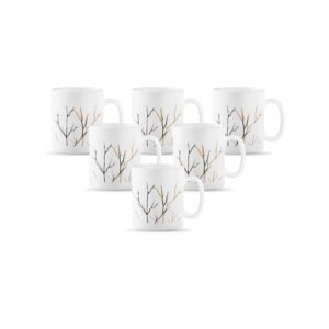 La Opala Diva, Opal Glass Coffee Mug Set Cylinder Regular 6 Pcs, Golden Fall, White, Standard – 180 Ml