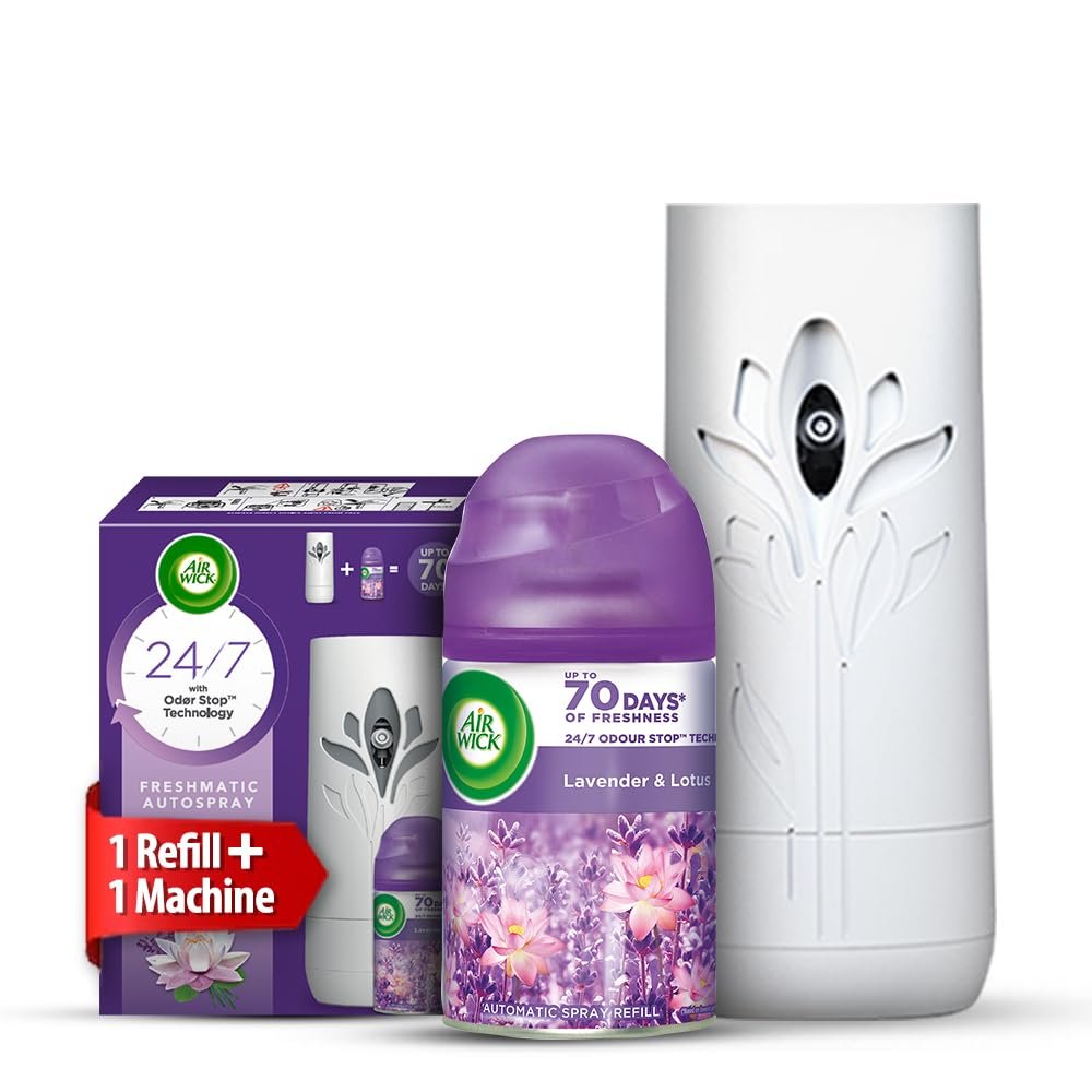 Airwick Freshmatic Air Freshner Complete Kit, Hills Of Munnar – 250 Ml, Spray(Lavender & Lotus)
