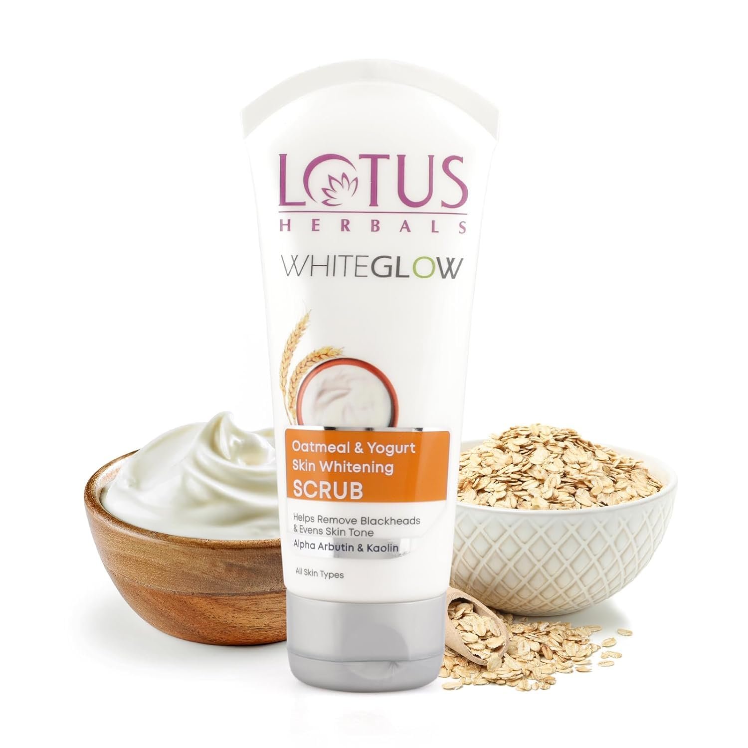 Lotus Herbals WhiteGlow Skin Brightening Oatmeal & Yogurt Scrub | Gentle Exfoliator | Removes Tan and Blackheads | Face Scrub for Women & Men | 150g