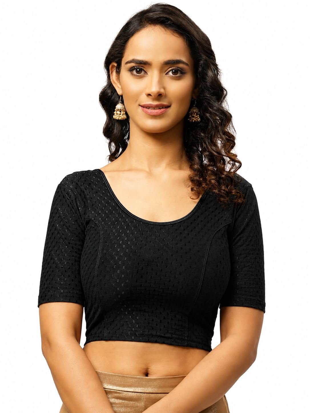 Fressia Fabrics Women’s Black Cotton Stretchable Readymade Saree Blouse