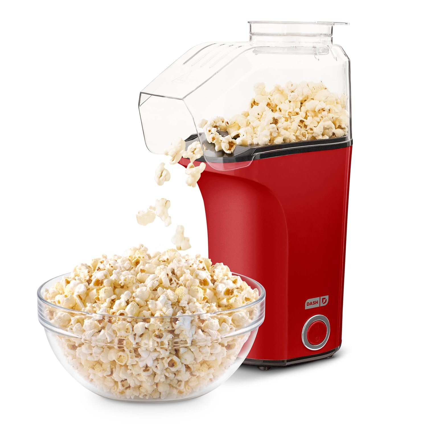 Dash DAPP150V2RD04 Hot Air Popcorn Popper Maker with with Measuring Cup to Portion Popping Corn Kernels + Melt Butter, Makes 16C, Red