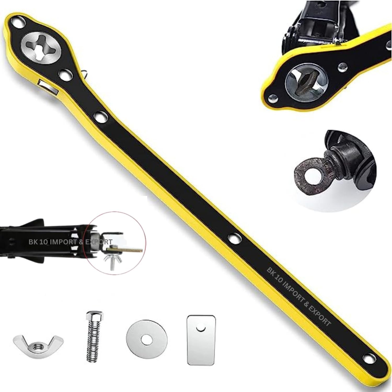BK 10 IMPORT & EXPORT Labor Saving Hand Car Jack Wrench/Wrench/Jack Ratchet Wrench for Car, Long Handle for Scissor Jack, Positive and Reversal Knob Design (Jack Wrench Ratchet)