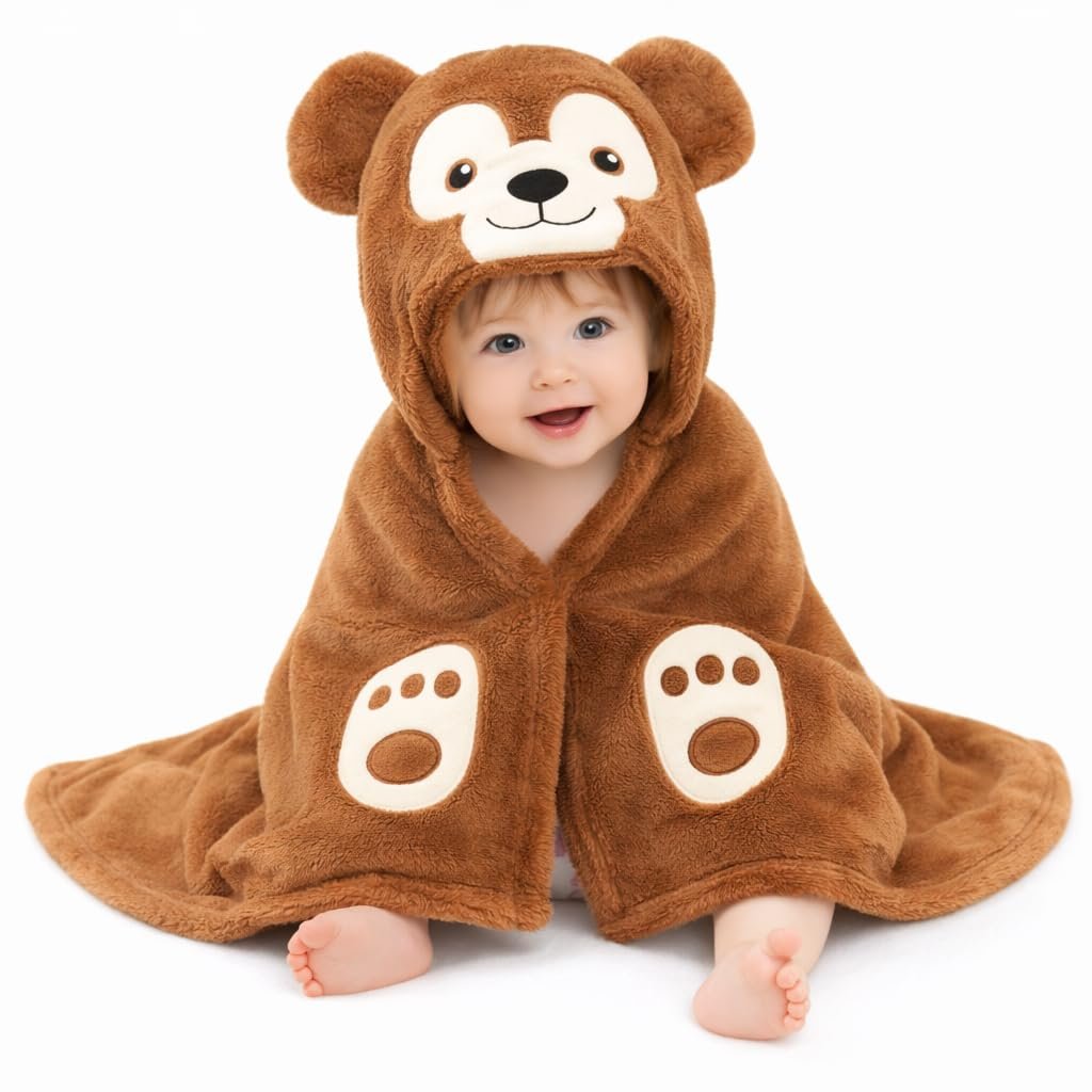 First Kick New Born Baby Blanket Pack of Super Soft Bathrobe Baby Wrapper Cum Baby Bath Towel for Baby Boys, Baby Girls, Babies (Rust Brown, 80cm x 80cm, 0-12 Months)