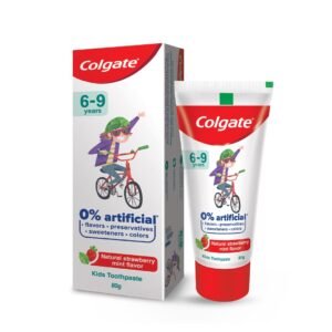 Colgate Kids Toothpaste with 0% Artificial Preservatives, Colours, Sweeteners for Whitening (6-9 Years, Natural Strawberry Mint Flavour – 80g Tube)
