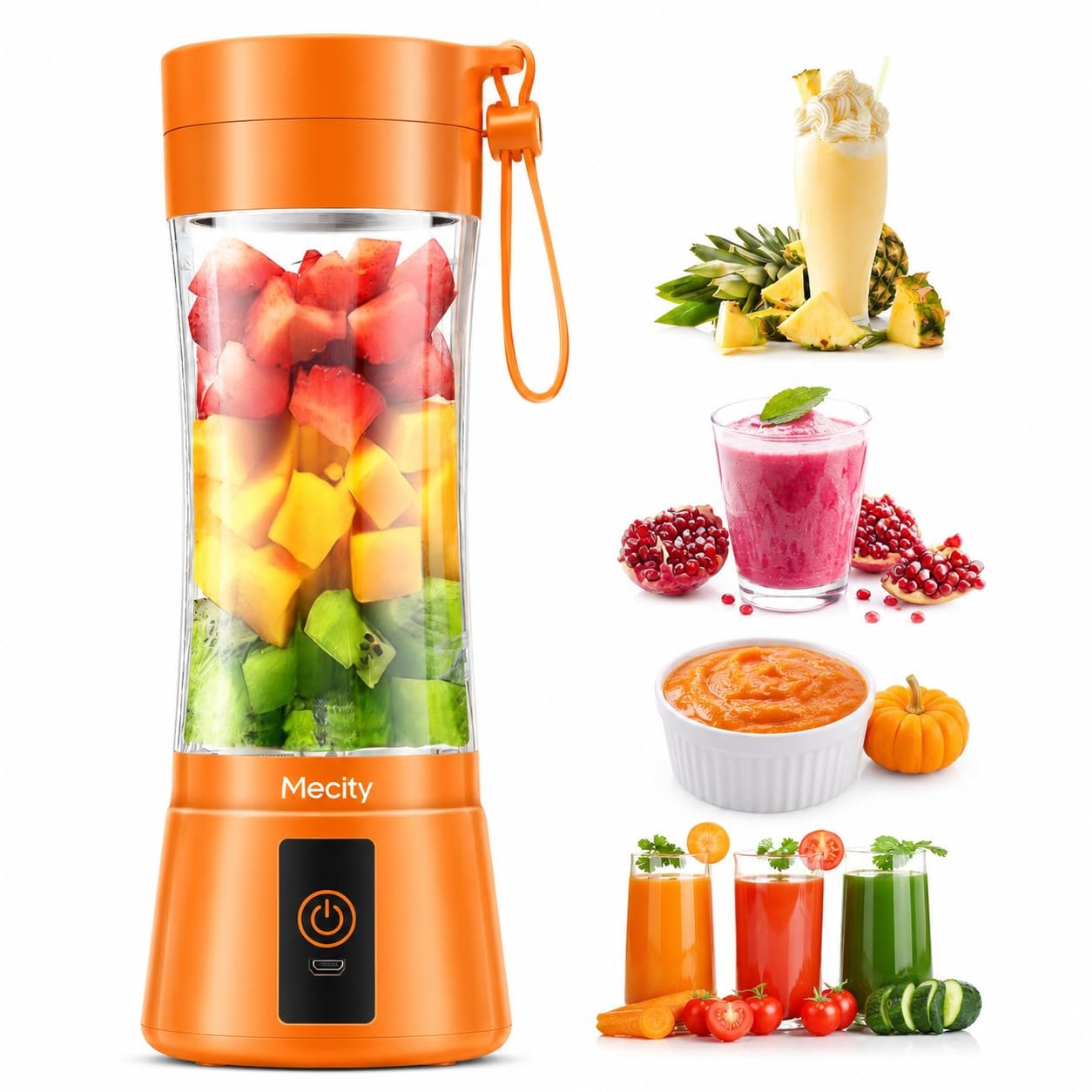 Mecity USB Rechargeable Blenders for Smoothies and Juices, Juicer Mixer Grinder Mini Portable Juicer Blender, Portable Blender, Personal Size Mini Juice Mixer, Electric Fruit Juicer Machine