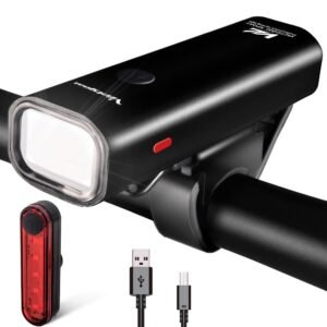 VICTGOAL USB Rechargeable Bicycle Light Set 400 Lumen Super Bright Headlight Front Light and Back Rear LED 4 Light Mode Road Cycling Safety Flashlight Runtime 4+ Hours (Black)