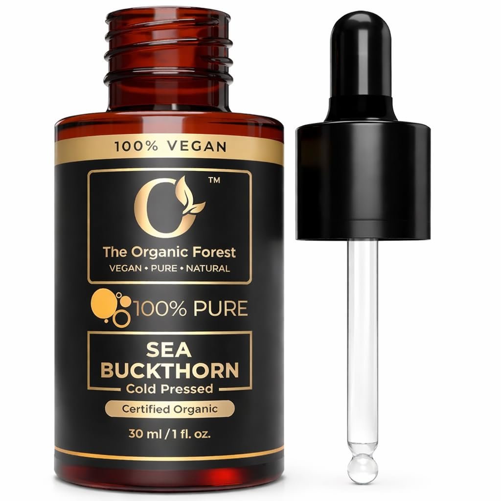 Organic Sea Buckthorn Oil – Cold Pressed for Glowing Skin, Face & Hair | Omega 7 Rich Seabuckthorn Berry Pulp Oil for Uneven tone, Anti-Aging, Acne & Dry Skin