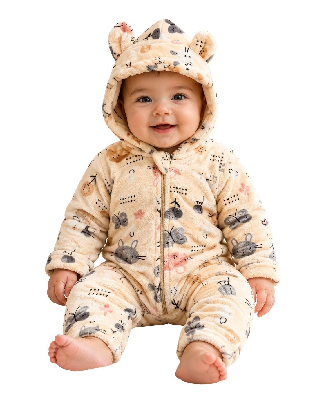 NAMAN Fleece Hooded Romper – Soft Warm Infant Winter Jumpsuit & Cozy Newborn Outerwear Playwear