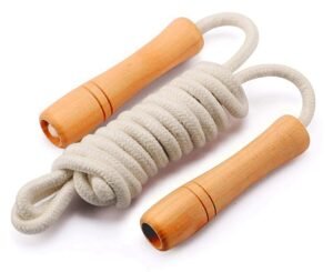 Wooden Jumping Skipping Rope | Unisex | Brown Handle | White Rope | Exercise & Fitness & Workout |