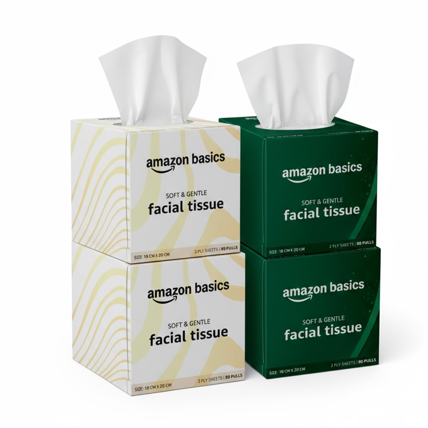 Amazon brand- Amazon Basics 2-Ply Facial Tissue paper 320 pulls | 80 pulls x Pack of 4| Soft & Gentle| Chemical-Free