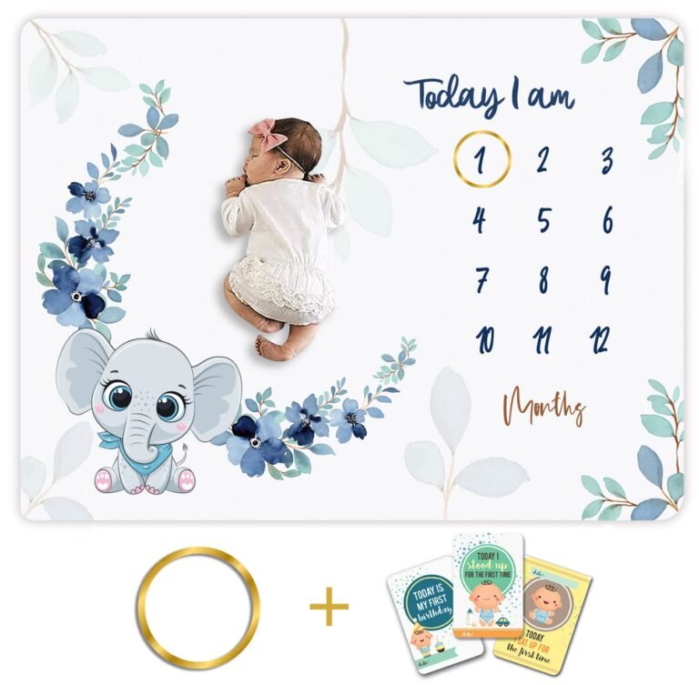 Baby Monthly Milestone Blanket | Includes Wooden Wreath and Pacifier Clip | 1 to 12 Months Extra Soft Fleece | Best Photography Backdrop Prop for Newborn Boy & Girl (Animal Print)