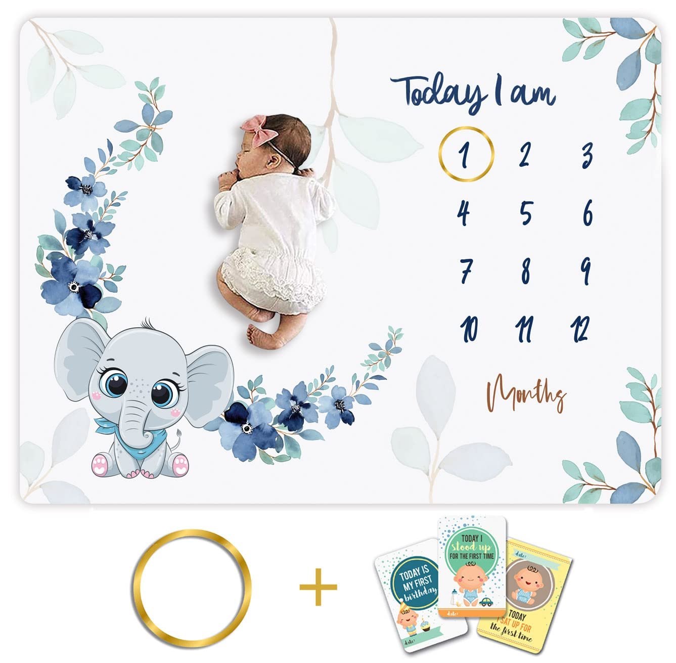 Baby Monthly Milestone Blanket | Includes Wooden Wreath and Pacifier Clip | 1 to 12 Months Extra Soft Fleece | Best Photography Backdrop Prop for Newborn Boy & Girl (Animal Print)