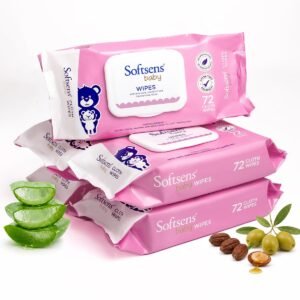 Softsens Baby Gentle Cloth Wipes for Baby Skin Enriched with Aloe Vera & Vitamin E I Dermatologically Tested & Parben Free with Lid – 72 wipes (Pack of 5)