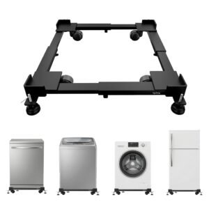 Lifelong Adjustable Washing Machine Stand with Wheels, Heavy Duty Steel Trolley for 5 Kg to 12 Kg Top Load & Front Load Washing Machines | Fridge & Air Cooler Stand | 180 Kg Capacity | Anti Vibration Pads | Black