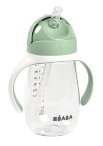 Beaba 2-in-1 Sipper Water Bottle, Straw Cup with Soft Silicone Straw for Toddlers, Waterproof, Easy to Open, Removable Handles, Tritan and Silicone, 300 ml, Sage Green, 8m+