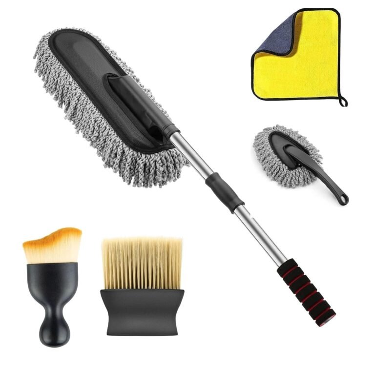ORJILO 5 PCS Microfiber Car Duster Kit Interior & Exterior Car Cleaning Detailing Tool Scratch & Lint Free, Pollen Removing Extendable Long Handle Duster for Car & Motorcycle car (Duster Kit)