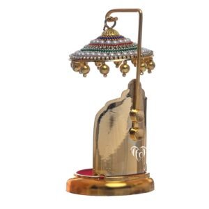 Diamond Studded Umbrella Chhatra with Golden Hangings for God Idol, Car Dashboard/Office Desk/Table/Home Decor Showpiece, Chatri Aasan for Murti, Ideal Gift Item – No.3