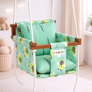 NEW COMERS® Cotton Swing for Kids, Jhula for Baby, Baby Swing Hanging Indoor Outdoor, Baby Garden Swing with Safety Belt & 2 Pillows (1 to 4 Years) (Up to 20 kg)-Sea Green (TC 150/300) 912